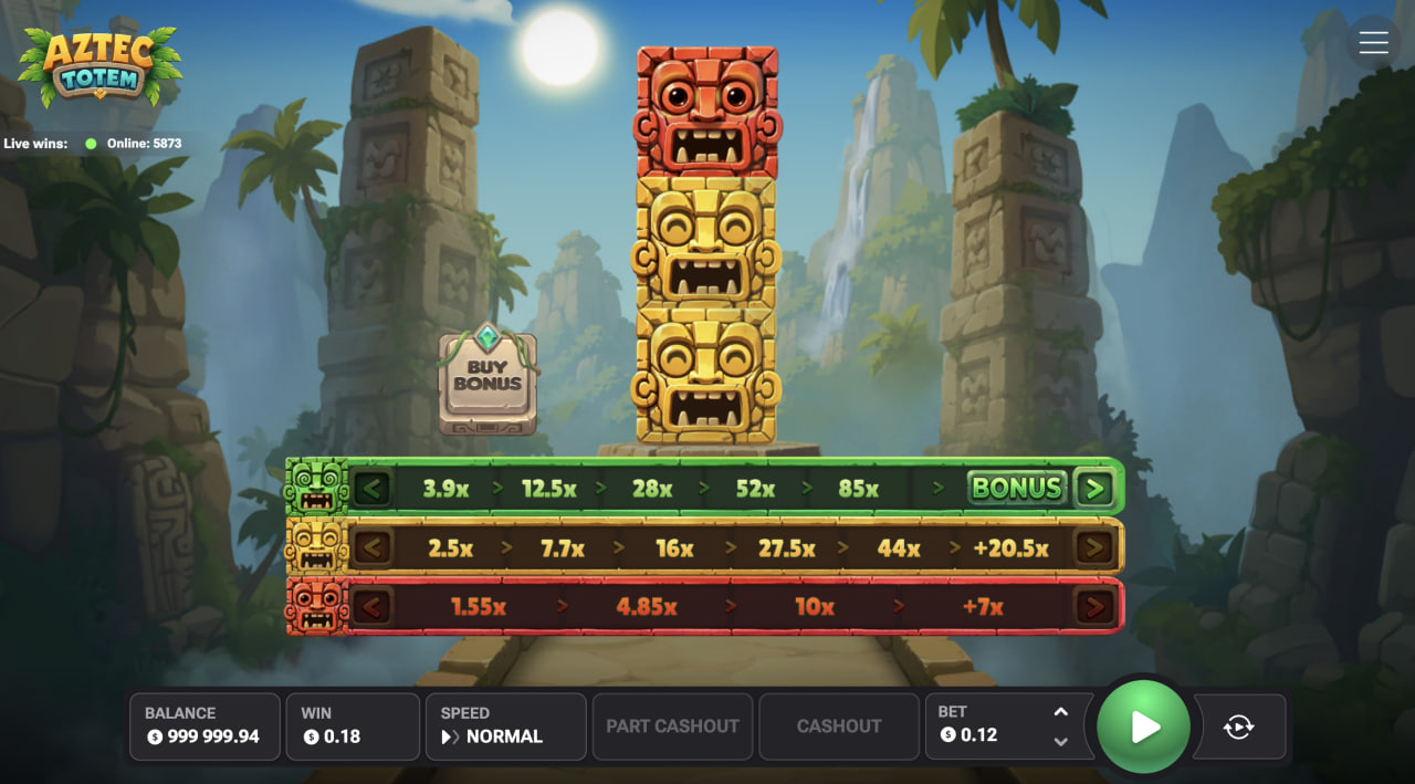 Desktop-Ansicht von Aztec Totem mit geschnitztem Totem und drei Multiplikator-Linien